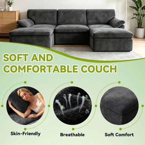 Bonnie Modular U shape Corner Boneless Cloud Comfy Fabric Sofa