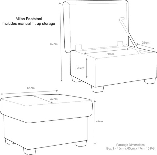 Milan Footstool Chenille Fabric With Storage Black, Grey or Mink