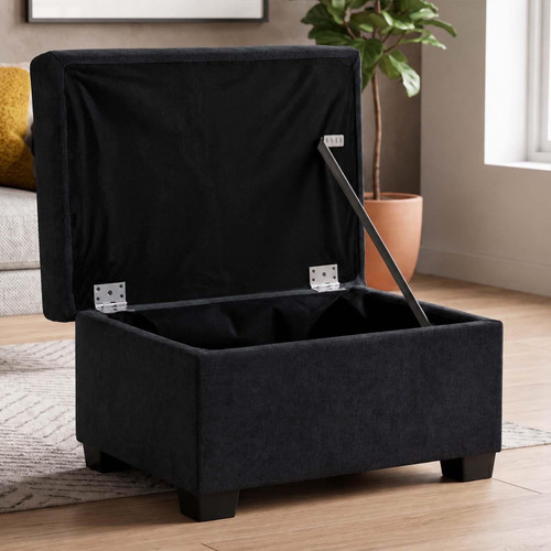 Milan Footstool Chenille Fabric With Storage Black, Grey or Mink