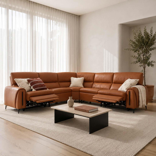 Aria 5 Seater Electric Power Reclining Corner sofa Tan