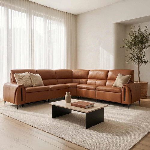 Aria 5 Seater Electric Power Reclining Corner sofa Tan