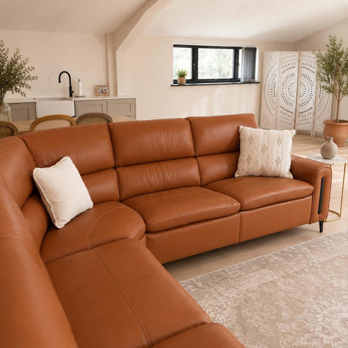 Aria 5 Seater Electric Power Reclining Corner sofa Tan