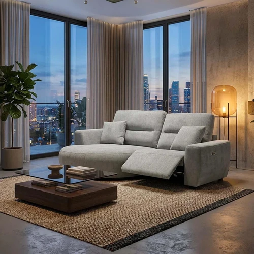 Denton Electric Recliner Chaise Chenille Fabric Sofa