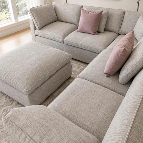 Seaton Grey 5 Seater Linen Weave Corner Sofa with Footstool