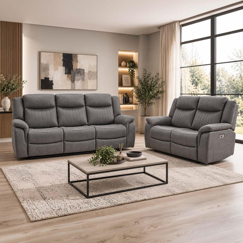 Lennox Grey Tech Fabric 3 + 2 Sofa Suite Electric Recliner