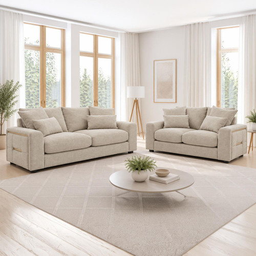 Juno Chenille 3 + 2 Seater Sofa Set – Beige or Grey