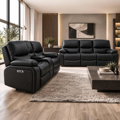 Bentley Black Electric Reclining 3 + 2 Seater Sofa Suite