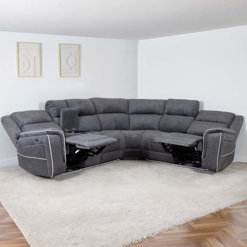 Anna Grey Fabric 5 Seater Electric Reclining Corner Sofa