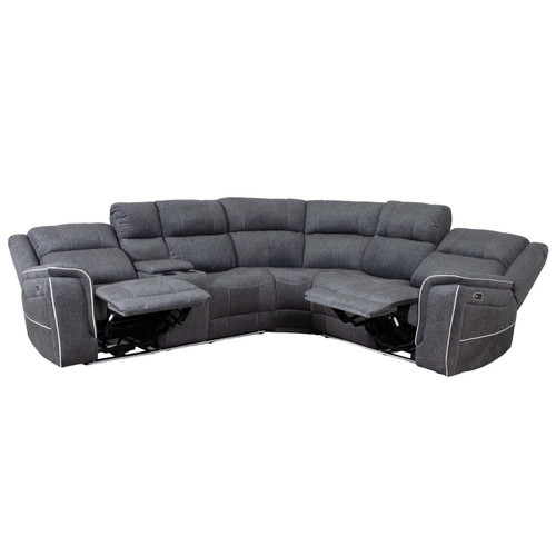 Anna Grey Fabric 5 Seater Electric Reclining Corner Sofa