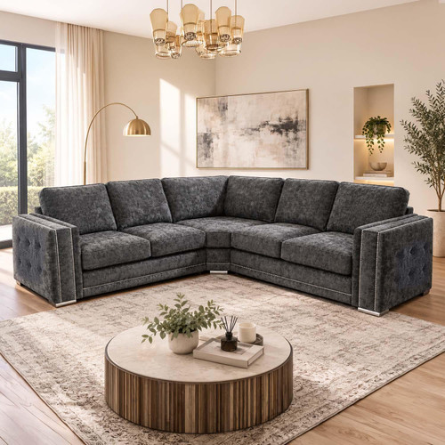 Brentford Grey Chenille Full Back Corner Sofa