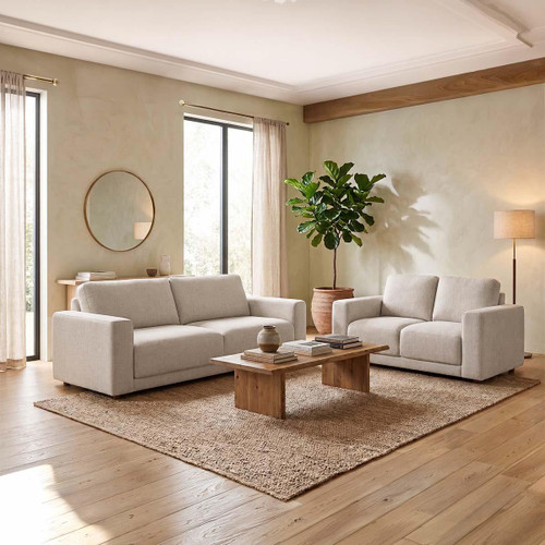 Melrose 3 + 2 Woven Fabric Sofa Suite Beige or Grey