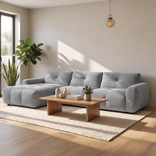 Marsha Large L Shaped Chaise Corner Sofa Fabric Beige or Grey