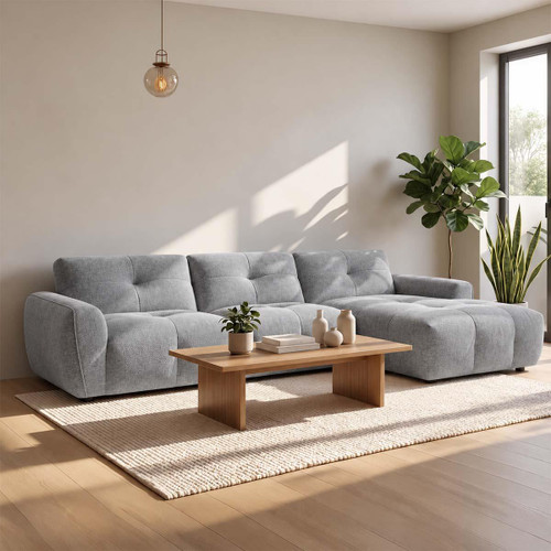 Marsha Large L Shaped Chaise Corner Sofa Fabric Beige or Grey