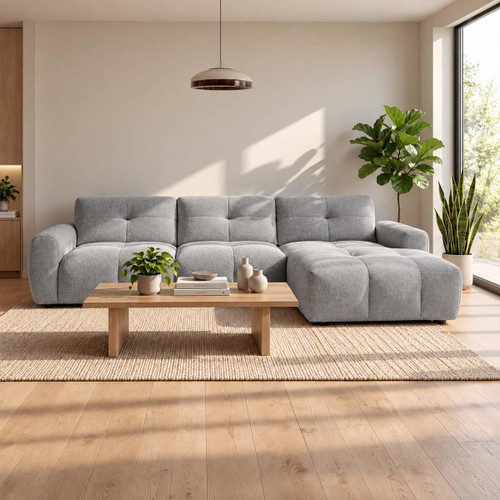 Marsha Large L Shaped Chaise Corner Sofa Fabric Beige or Grey