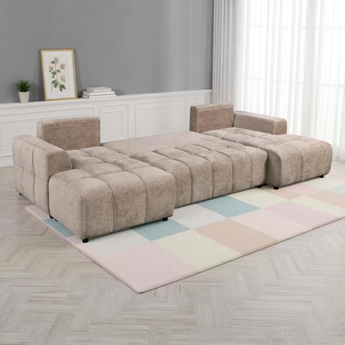 Stanford Plush Velvet U-Shaped Sofa Bed with Storage