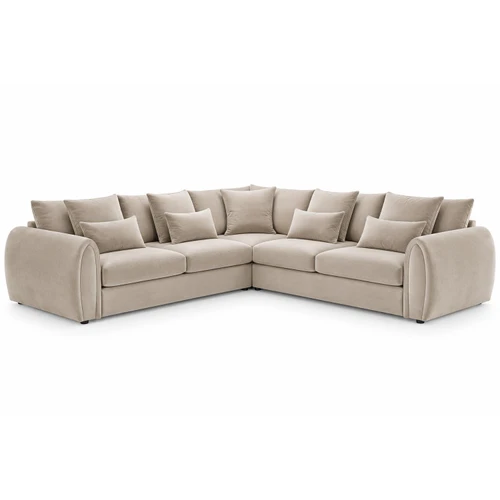 Mercer Large 5 Seater Plush Velvet Corner Sofa – Grey or Mocha
