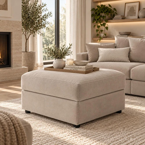Mercer Plush Velvet Footstool Grey or Beige
