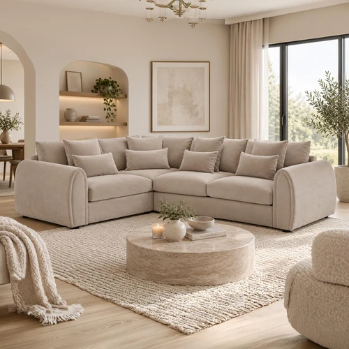 Mercer Plush Velvet L Shaped 4 Seater Corner Sofa