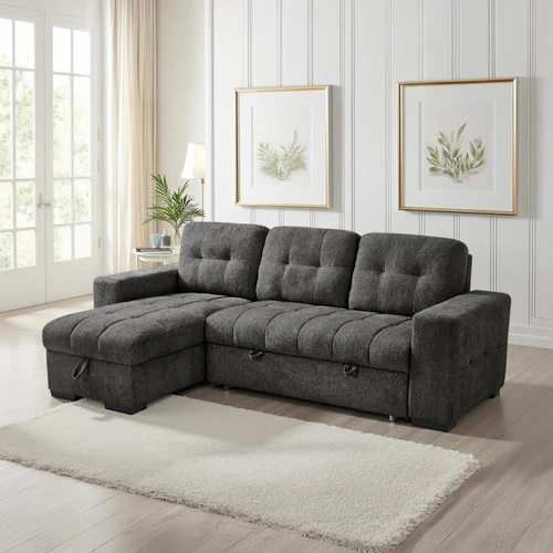 Luna Beige Universal Corner Sofa Bed with Storage Chaise