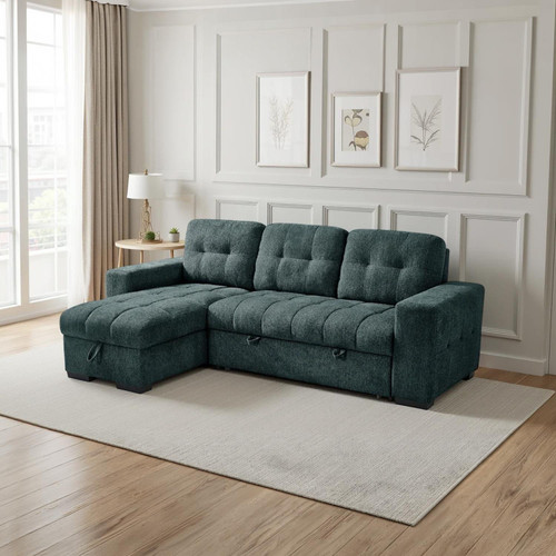 Luna Beige Universal Corner Sofa Bed with Storage Chaise