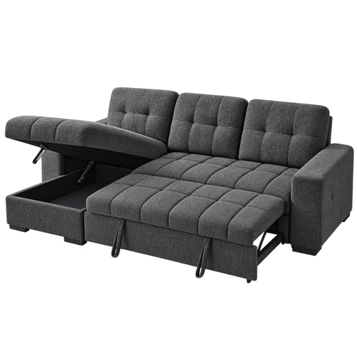 Luna Beige Universal Corner Sofa Bed with Storage Chaise