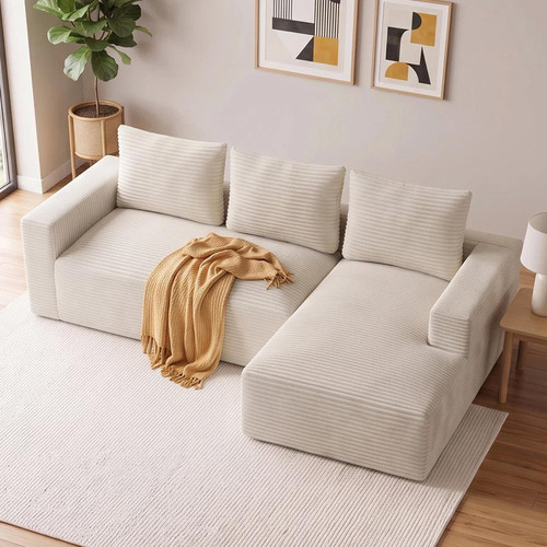 Lilly L-Shaped Corduroy Cloud Sofa with Chaise – Beige or Black