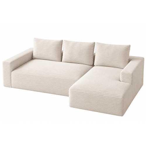 Lilly L-Shaped Corduroy Cloud Sofa with Chaise – Beige or Black
