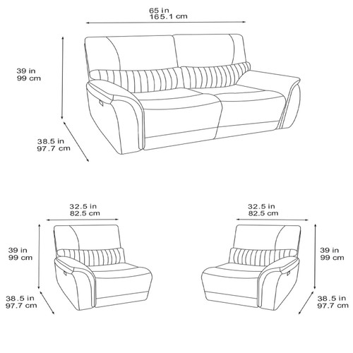 Hoxley  Charcoal Electric Reclining 3 Piece Sofa Suite 2 + 1 + 1