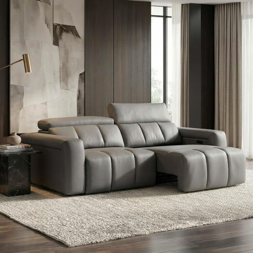 Delilah Electric Reclining Grey 3 Seater Sofa With Soundbar