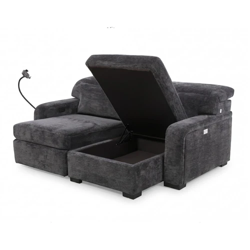 Grande Corner L Shaped 2 Seater Chaise Power Sliding Charcoal Fabric