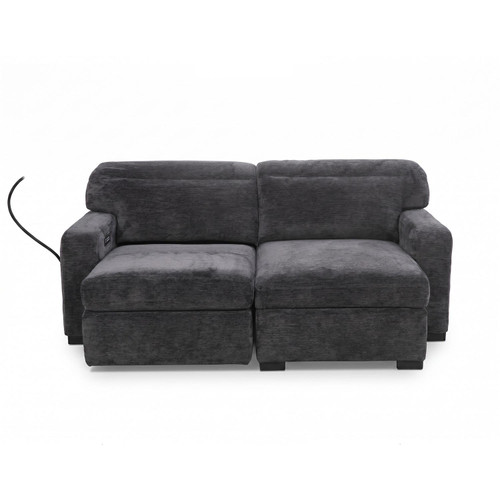 Grande Corner L Shaped 2 Seater Chaise Power Sliding Charcoal Fabric