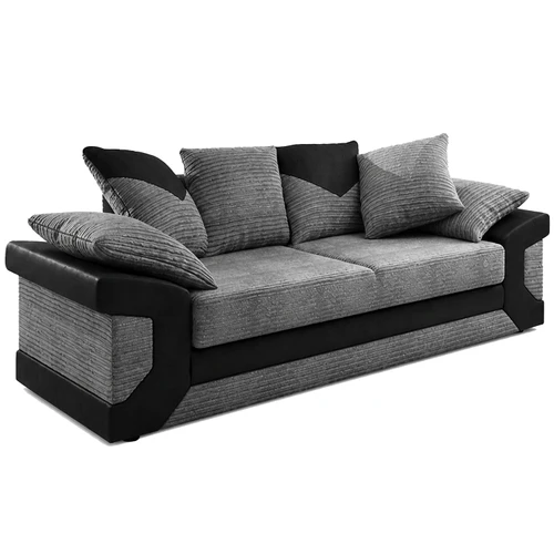 Dino Fabric and Leather Trim 3 Seater Sofa Black and Grey