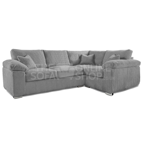 Delta large 4 seater corner sofa l shaped jumbo cord soft fabric grey