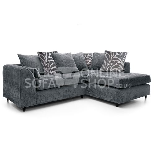 Zink Grey Chenille Fabric Corner Sofa L Shaped 4 Seater Right Hand Facing