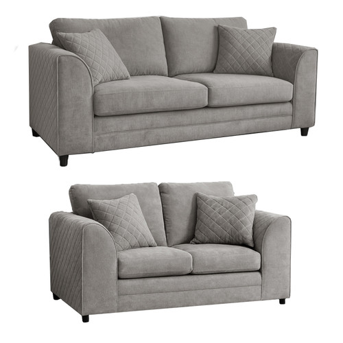 Quilted Grey Chenille Fabric Sofa Suite