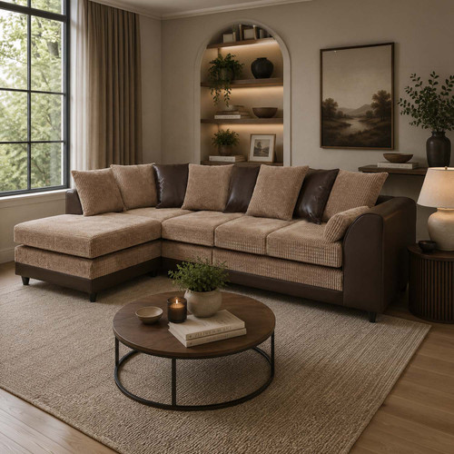 Luca 5 Seater Leather and Fabric Corner Sofa