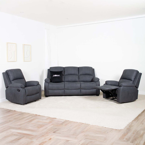 Alaska Grey Full Fabric 3 Piece Sofa Suite - 3 + 1 + 1