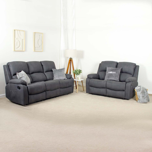 Alaska Grey Full Fabric Manual Reclining Sofa Suite
