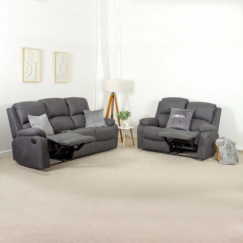 Alaska Grey Full Fabric Manual Reclining Sofa Suite
