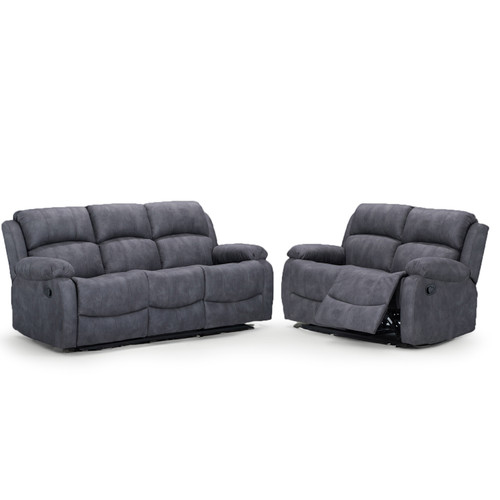 Alaska 3 + 2 Manual Reclining sofa suite grey suede Cheap recliner set