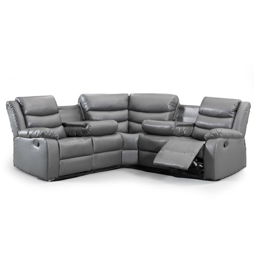 Venice Leather 5 Seater Reclining Corner Sofa + Drinks Tray