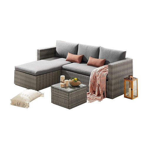 3 Piece Rattan Patio Reversible Corner sofa + Table