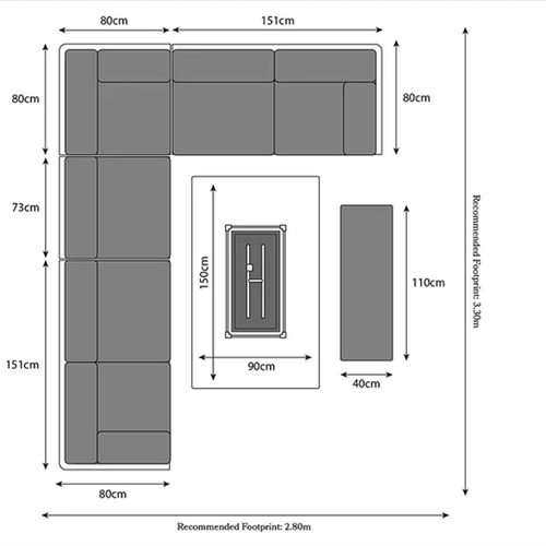 Mayfair Corner Lounging Set with Rectangular Firepit – Grey