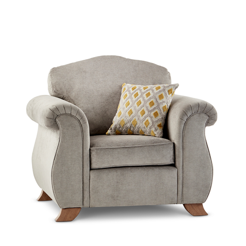 Freya Grey Armchair Chenille Fabric Scroll Arms High Back