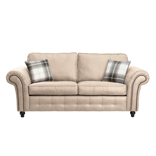 Oakland Marble 3 Seater Sofa Beige Leather aire Chesterfield