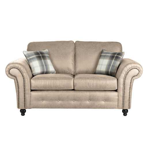 Oakland Leather Like Fabric Marble Beige 2 Seater Sofa Chesterfield Country