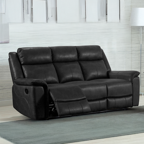 Toronto 3 Seater Manual Reclining Leather Like Sofa Black or Grey