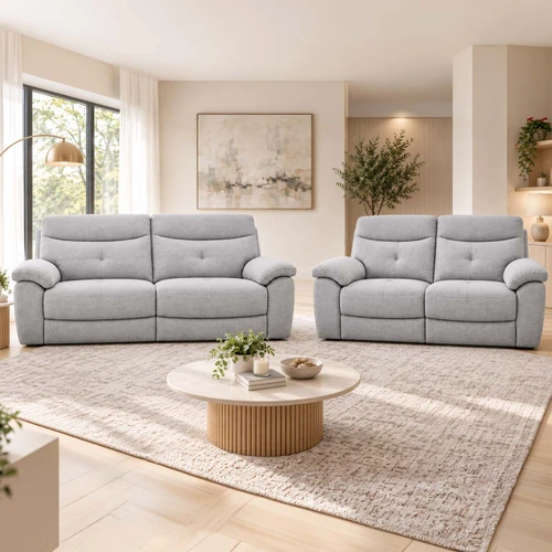 Keswick Beige or Grey Full Fabric Electric Reclining Sofa Suite