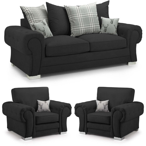 Milan 3 Piece Sofa Suite Fabric Sofa Set 3 + 1 + 1 Scatter Back