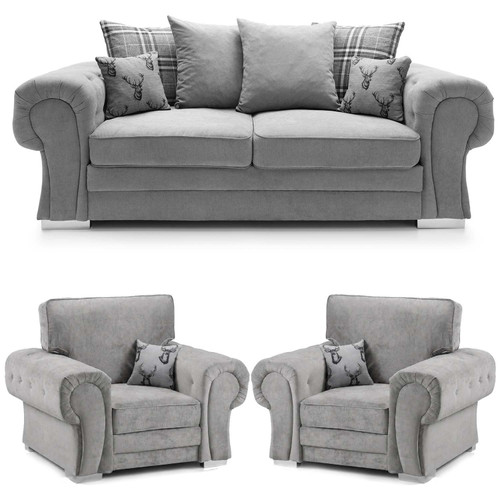 Milan 3 piece sofa suite scatter back chesterfield cheap 3 piece sofa set fabric grey black mink living room furniture seating 5 seats armchair 3 seater settee couch settee